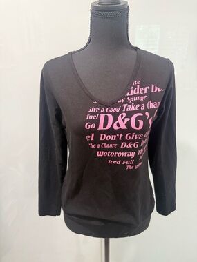 D&G Black Long Sleeve Tee with Pink Logo Text